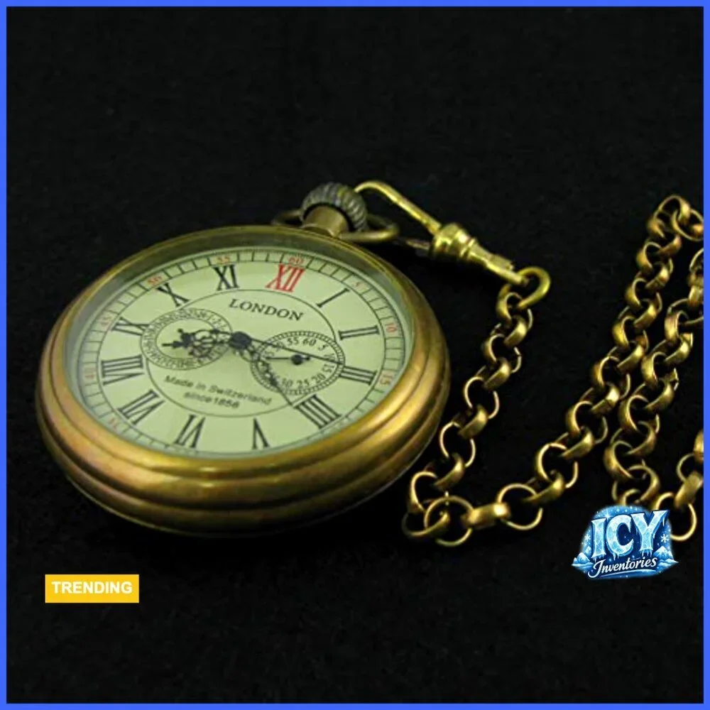Vintage Hand-Wind Mechanical Pocket Watch with Copper Chain